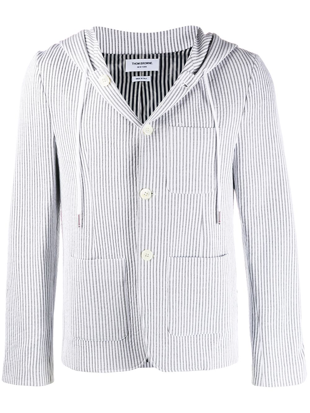Thom Browne 泡泡纱条纹连帽运动夹克 - 灰色