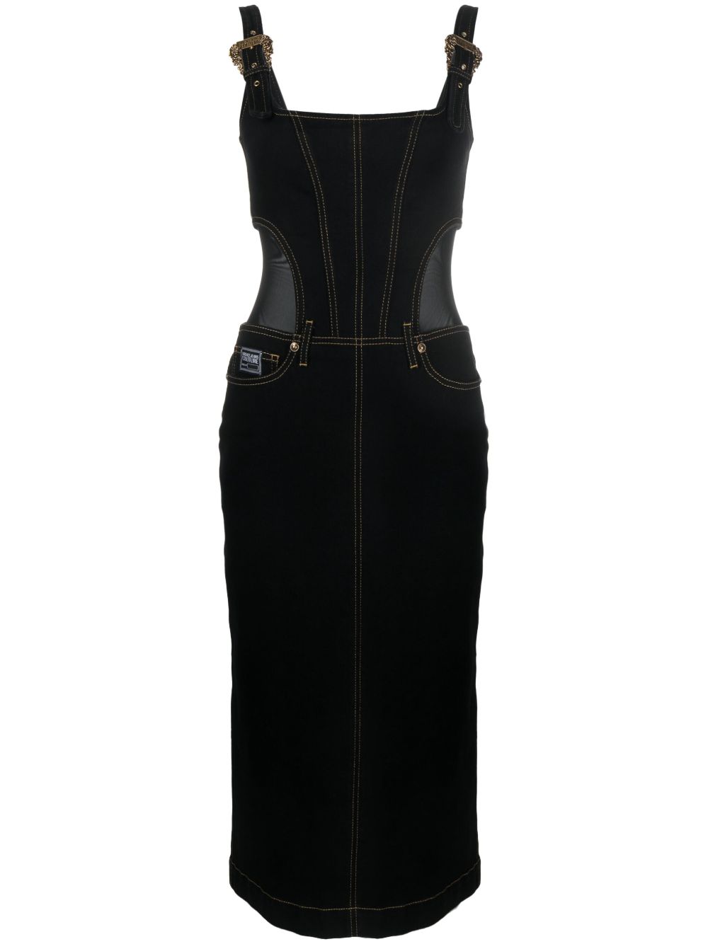 Versace Jeans Couture 对比缝线牛仔连衣裙 - 黑色