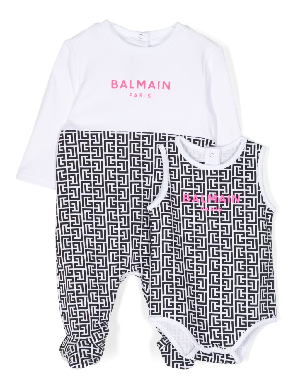 Balmain Kids 经典logo印花棉连体睡衣（两件装） - 黑色