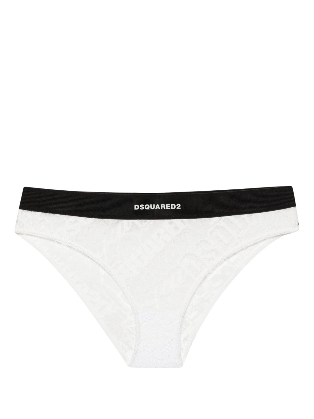 DSQUARED2 logo腰边蕾丝三角内裤 - 白色