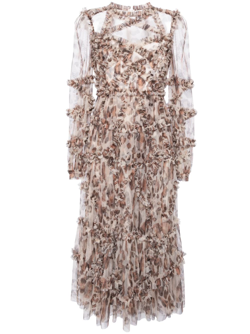 Needle & Thread Leopard Diamond Ruffle Ballerina 连衣裙 - 褐色