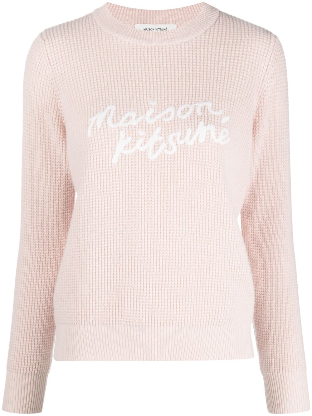 Maison Kitsuné logo刺绣华夫格针织毛衣 - 粉色