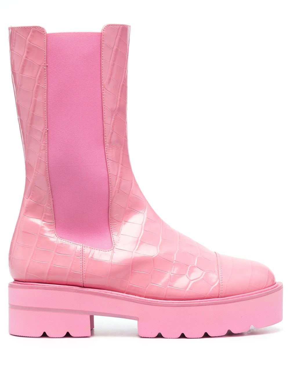 Stuart Weitzman 仿鳄鱼纹皮质中筒靴 - 粉色