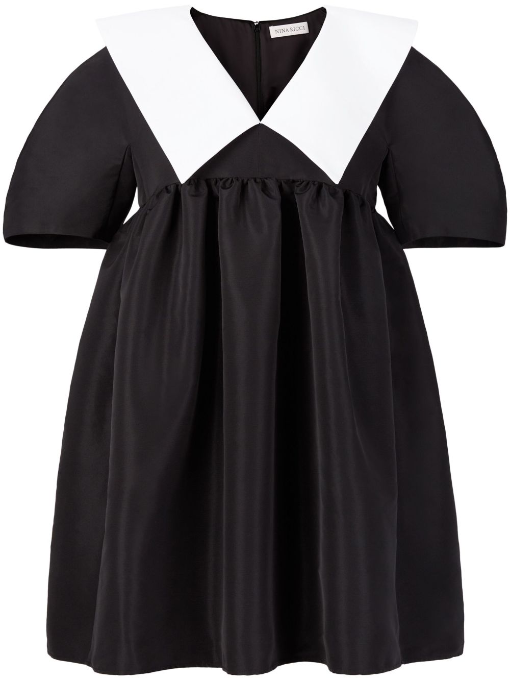 Nina Ricci 对比领塔夫绸娃娃连衣裙 - 黑色