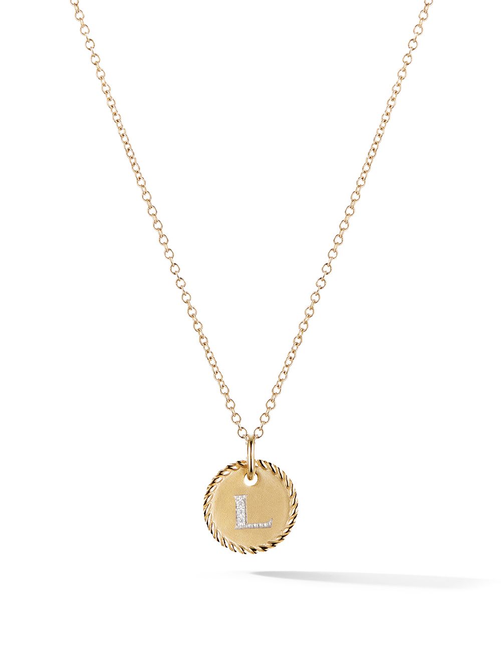 David Yurman 18K黄金 L Initial Charm 钻石项链 - 金色