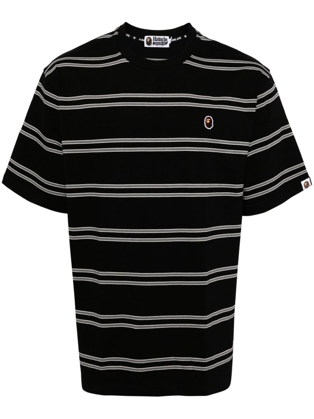 A BATHING APE® logo刺绣条纹棉T恤 - 黑色