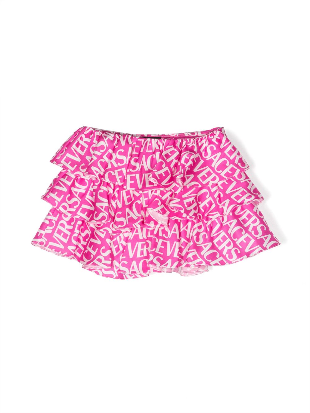 Versace Kids logo印花荷叶边迷你半身裙 - 粉色