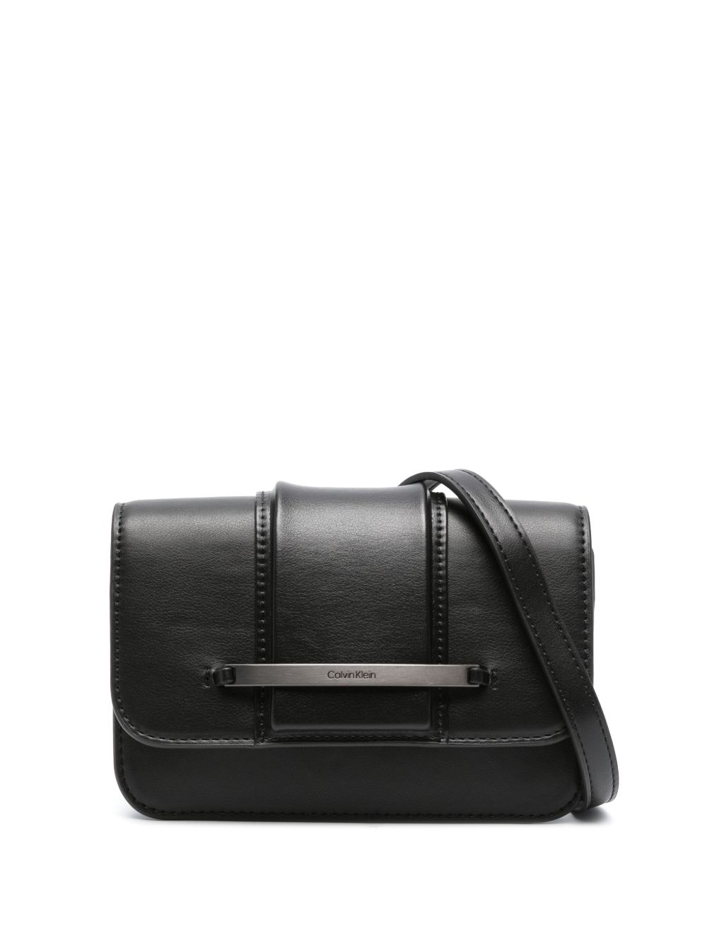 Calvin Klein logo标牌人造皮革斜挎包 - 黑色