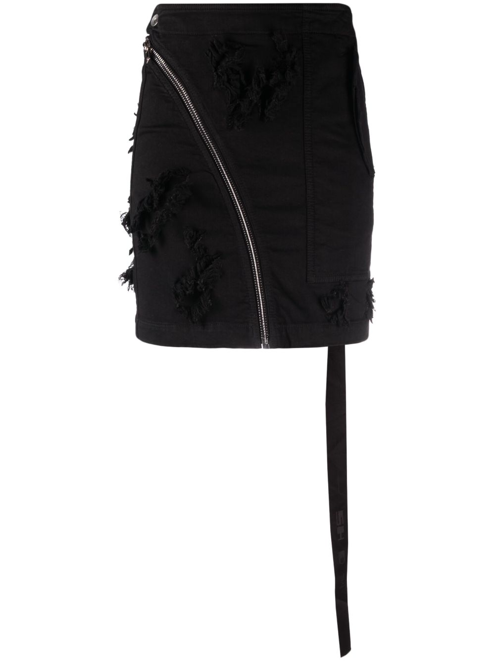 Rick Owens DRKSHDW 拉链细节磨损边半身裙 - 黑色