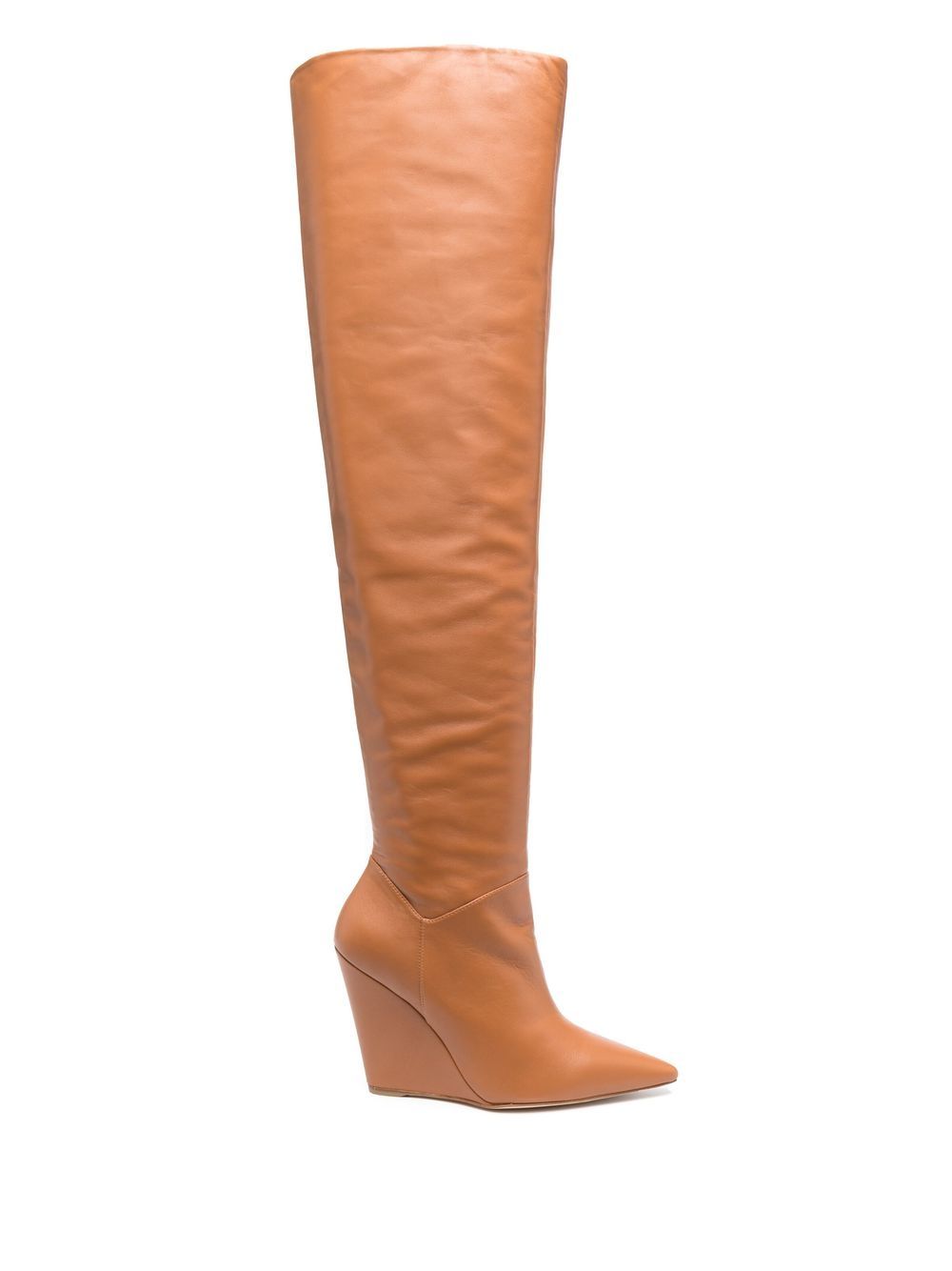 Stuart Weitzman 尖头皮质高跟靴 - 褐色