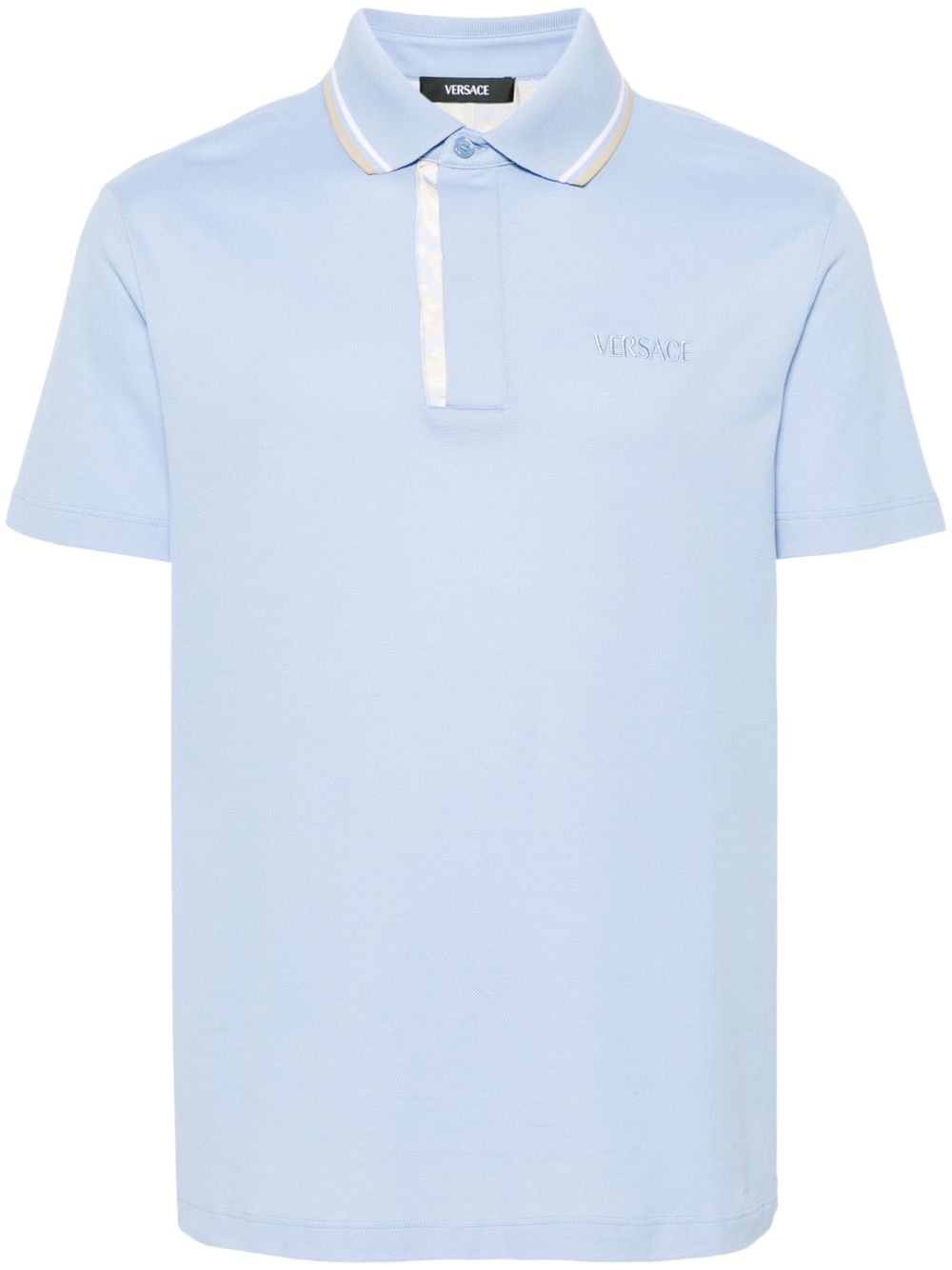 Versace logo刺绣polo衫 - 蓝色