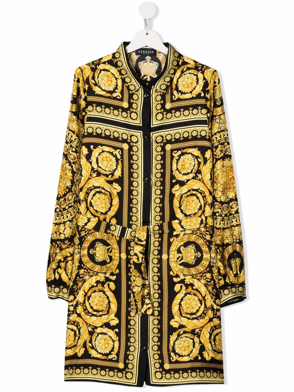 Versace Kids Barocco Kids 印花真丝连衣裙 - 黑色