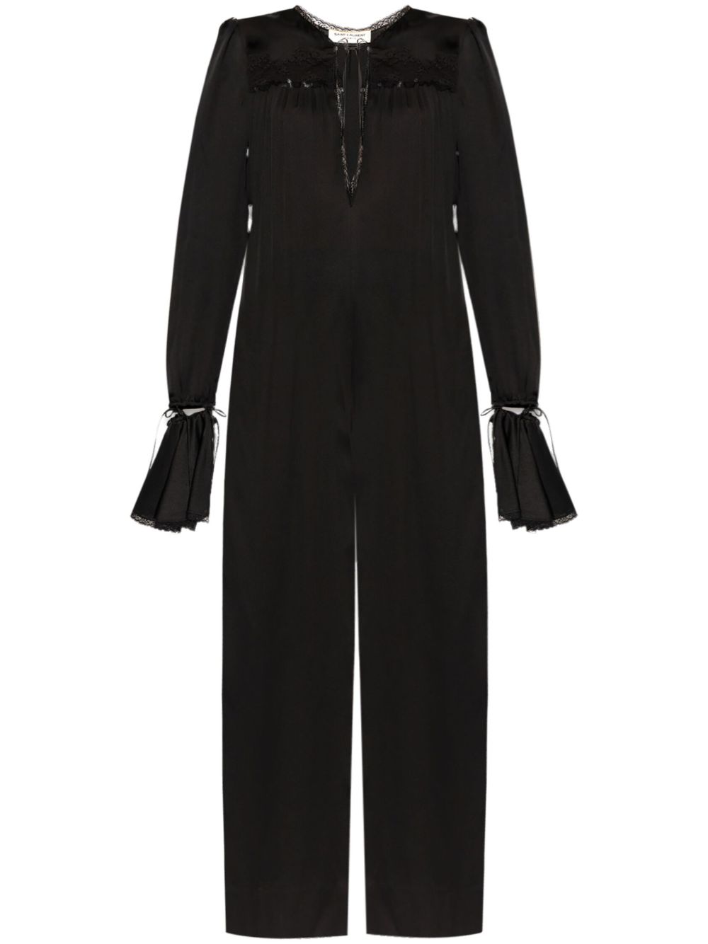 Saint Laurent 抽绳长袖连体长裤 - 黑色