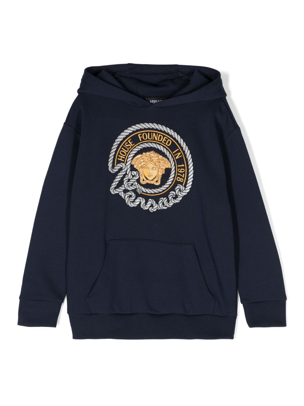 Versace Kids 美杜莎头像刺绣棉连帽衫 - 蓝色