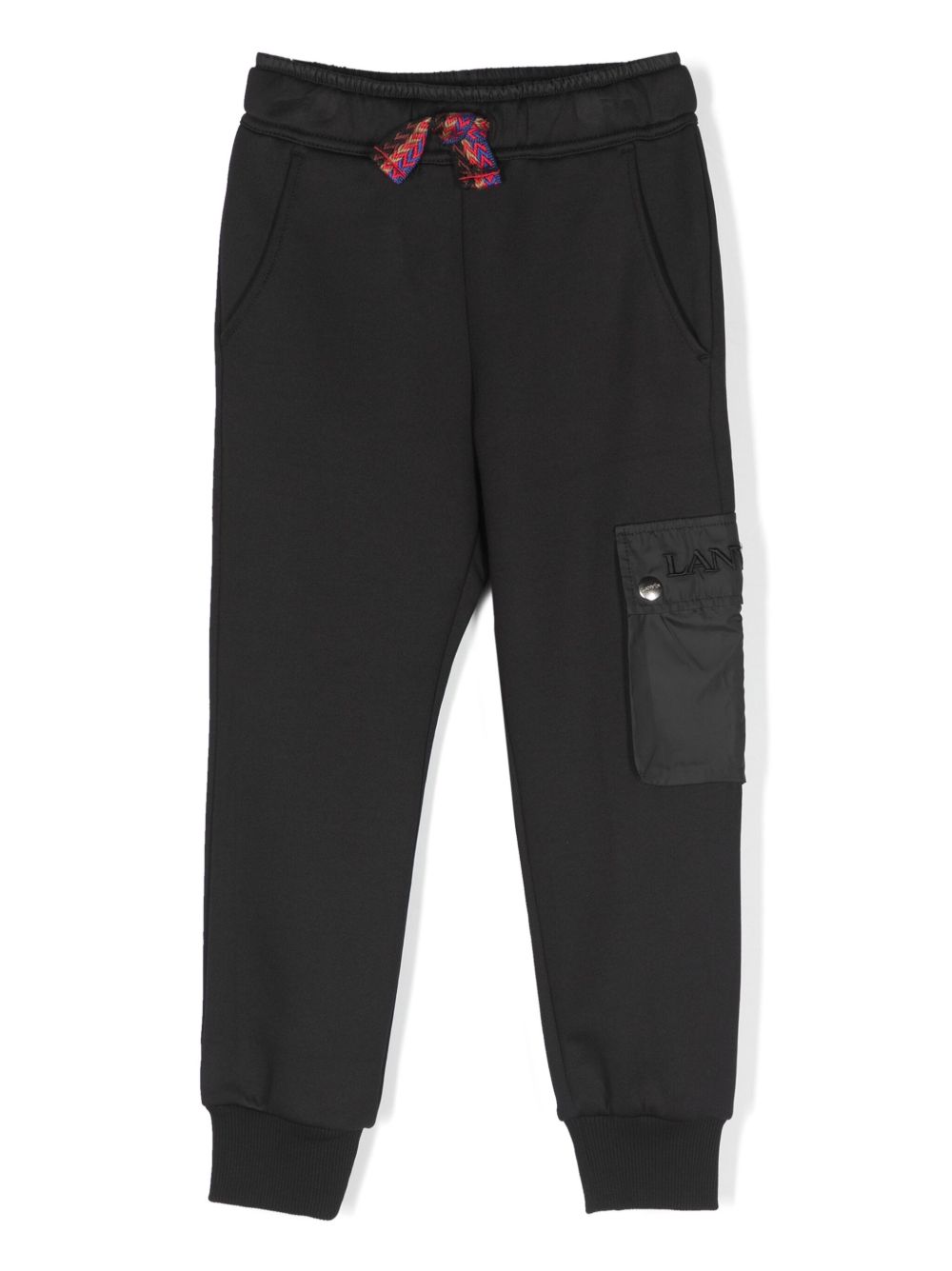 Lanvin Enfant logo刺绣棉运动裤 - 黑色