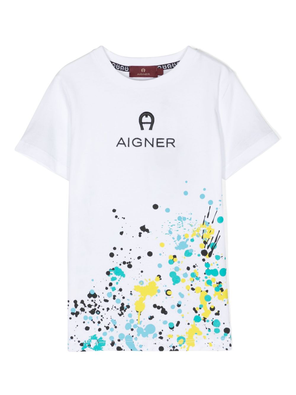 Aigner Kids logo刺绣泼漆效果印花T恤 - 白色