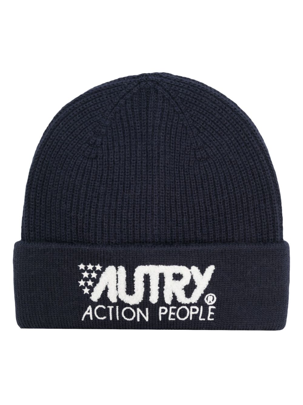 Autry logo刺绣针织套头帽 - 蓝色