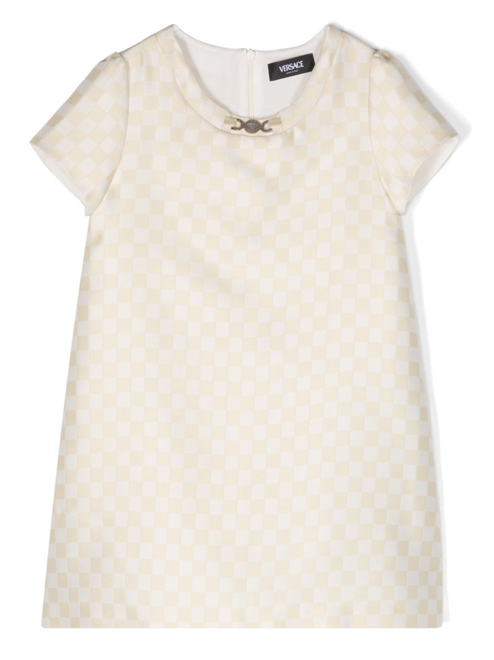 Versace Kids 方格缎面直筒连衣裙 - 中性色