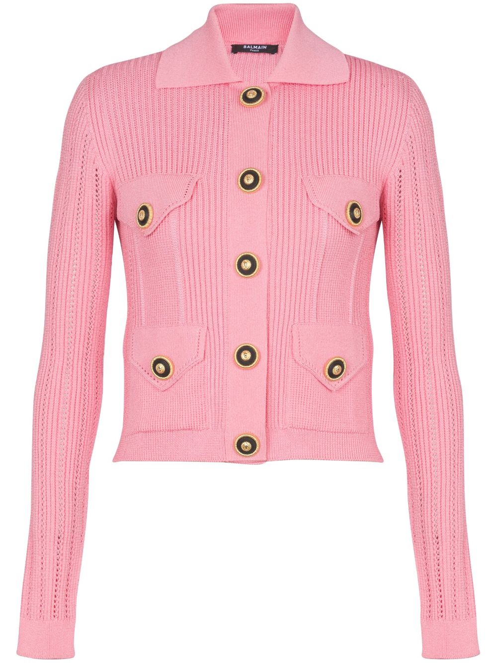 Balmain logo刺绣针织开衫 - 粉色