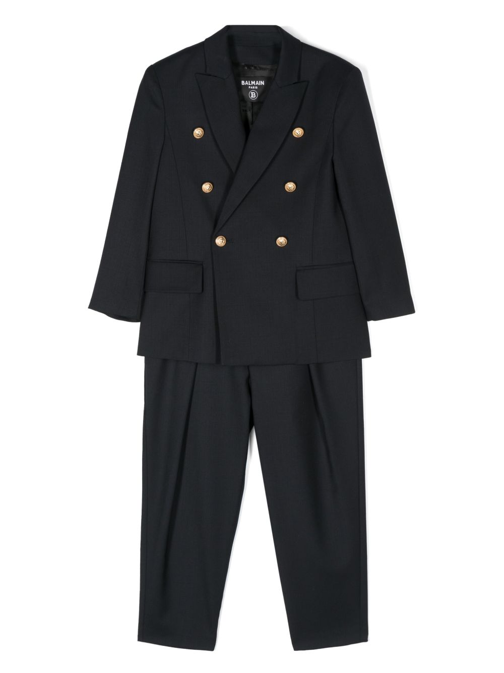 Balmain Kids 双排扣初剪羊毛西装套装 - 蓝色