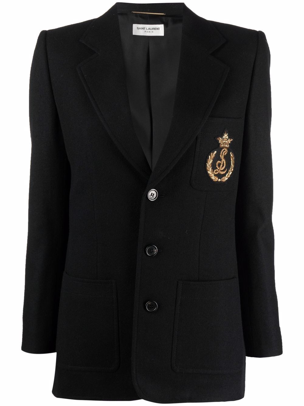 Saint Laurent logo刺绣单排扣西装夹克 - 黑色