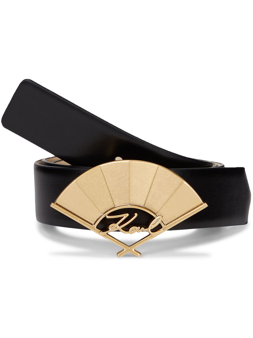 Karl Lagerfeld Signature Fan 皮质腰带 - 黑色
