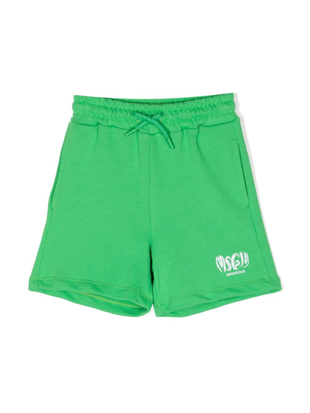 MSGM Kids logo印花棉运动短裤 - 绿色