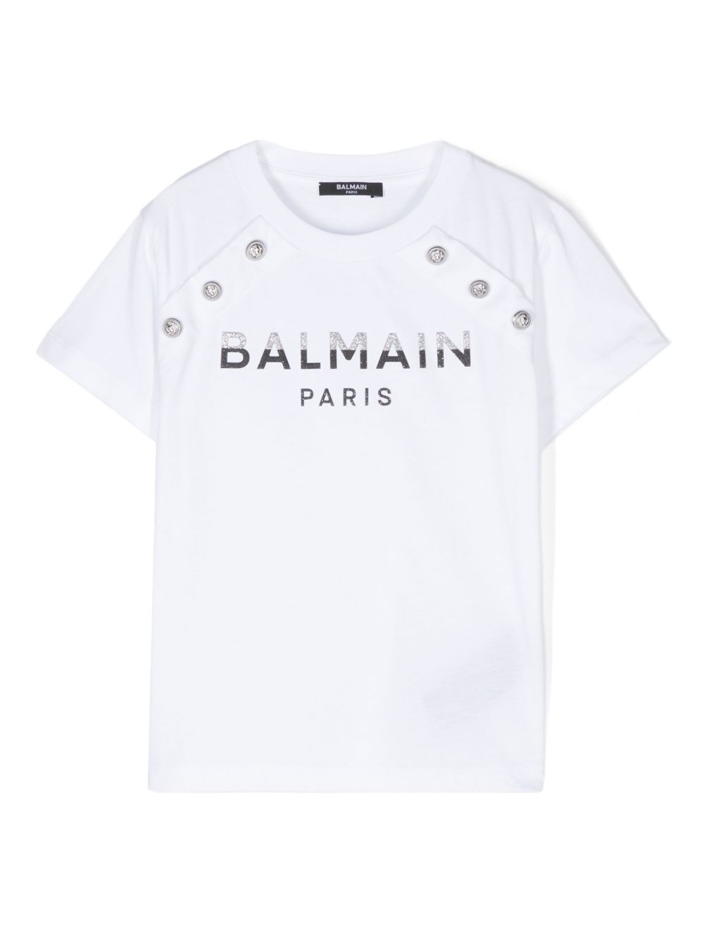 Balmain Kids 亮片金葱logo细节T恤 - 白色