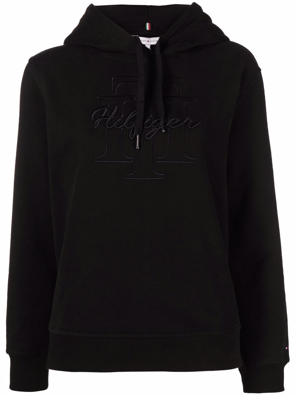 Tommy Hilfiger logo刺绣连帽衫 - 黑色