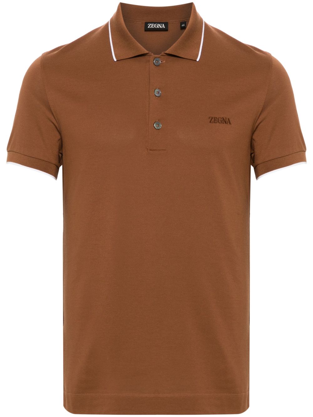 Zegna logo刺绣polo衫 - 褐色