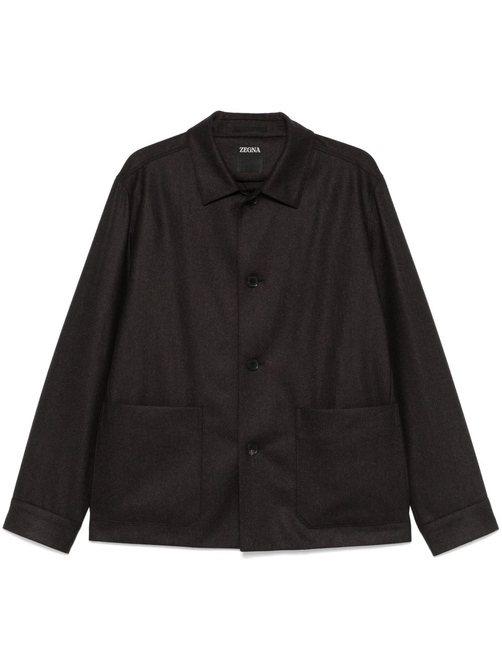 Zegna 羊毛衬衫式夹克 - 褐色