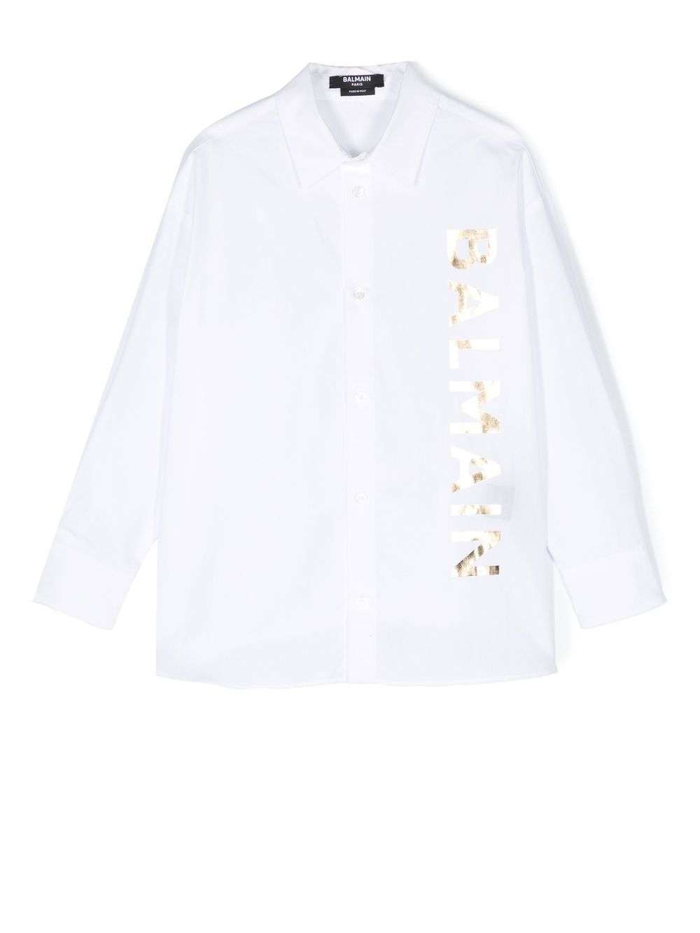 Balmain Kids logo印花棉衬衫 - 白色