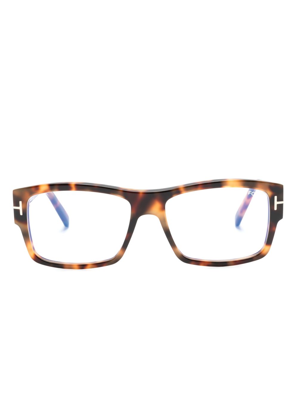TOM FORD Eyewear 玳瑁纹方形镜框眼镜 - 褐色