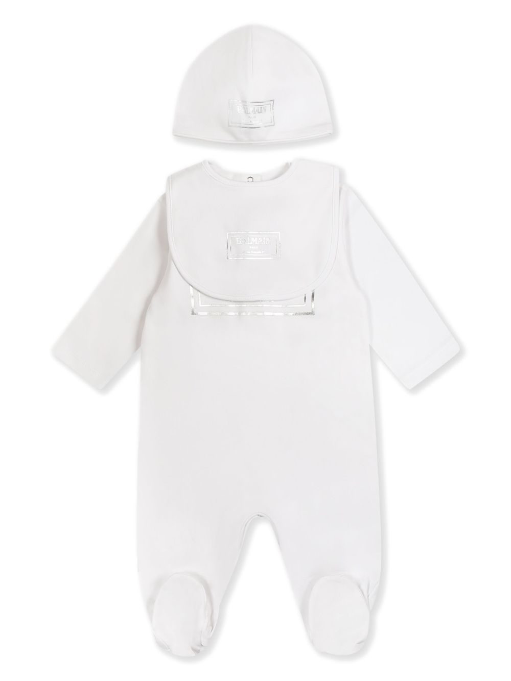 Balmain Kids logo印花连体衣套装 - 白色