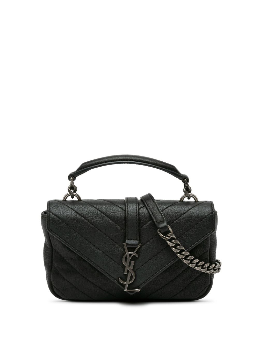 Saint Laurent Pre-Owned College 羊皮马特拉塞凸纹人字纹图案经典logo斜挎搭链钱包（2017年典藏款） - 黑色