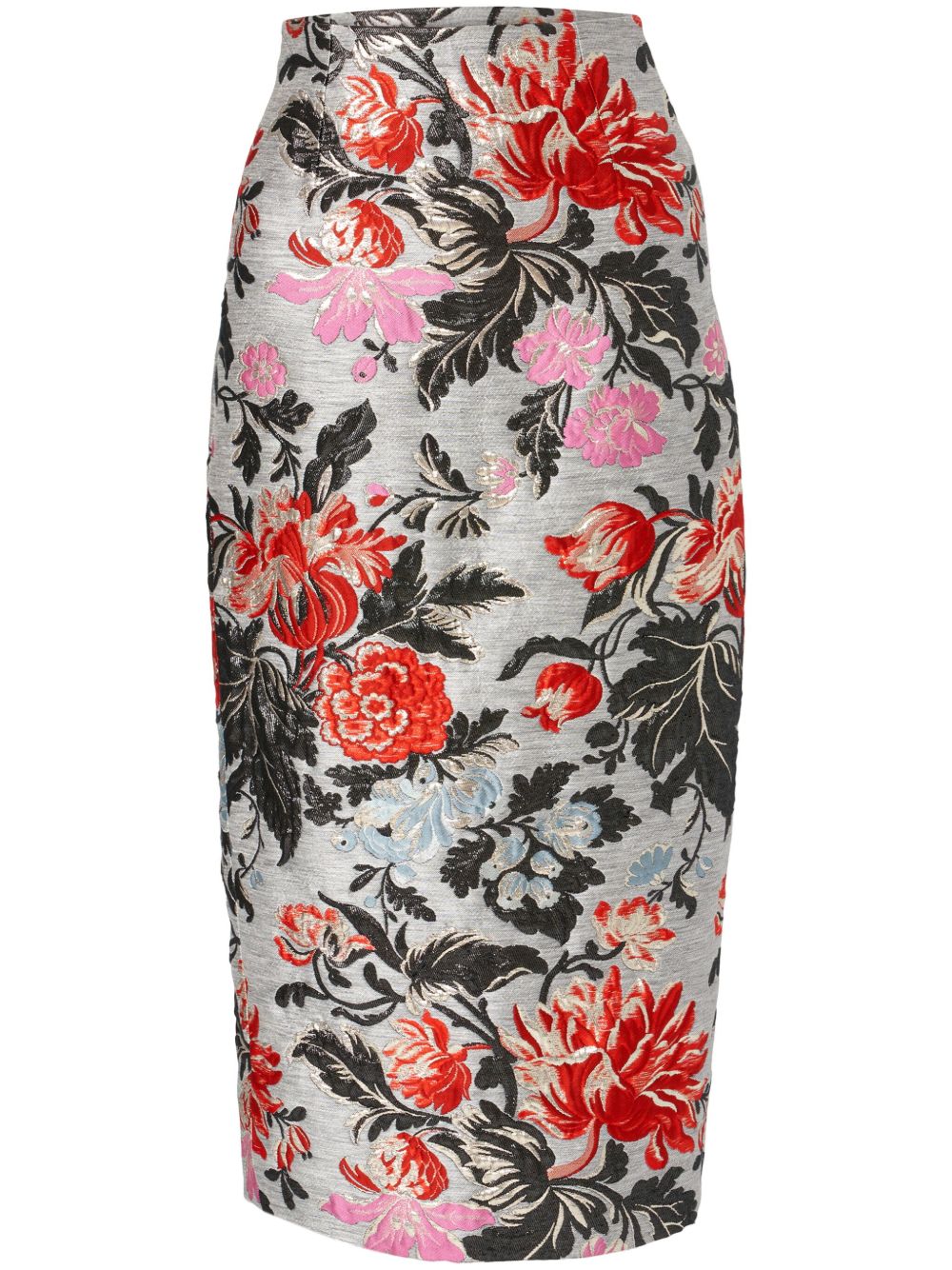 Carolina Herrera 花卉提花中长半身裙 - 灰色