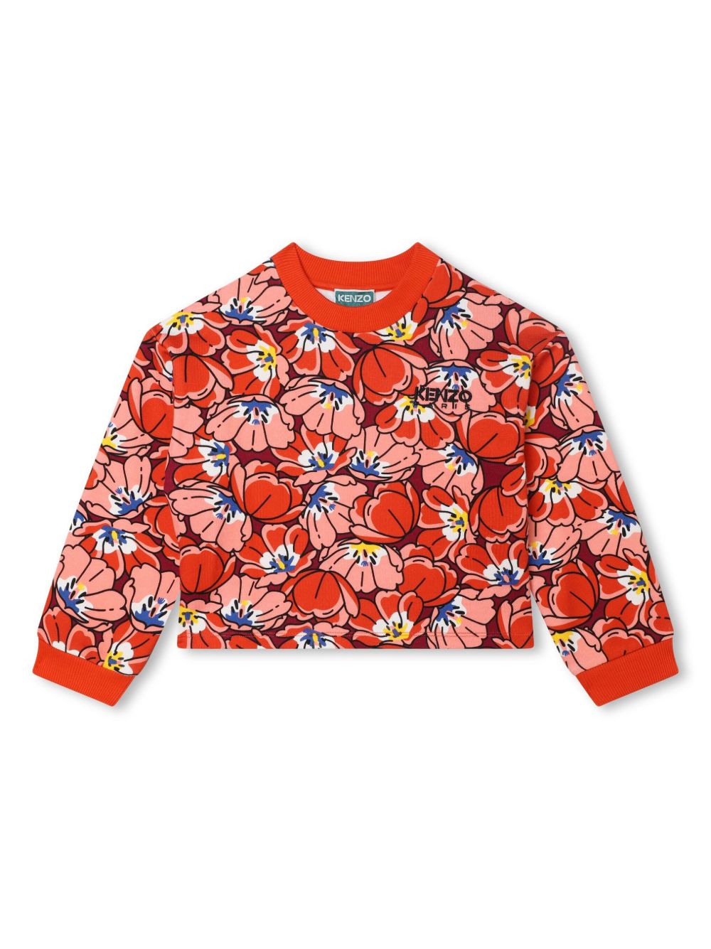 Kenzo Kids logo刺绣棉卫衣 - 红色