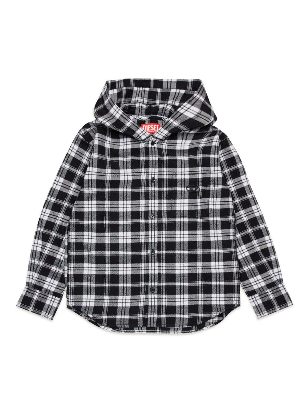 Diesel Kids 连帽格纹法兰绒衬衫 - 黑色