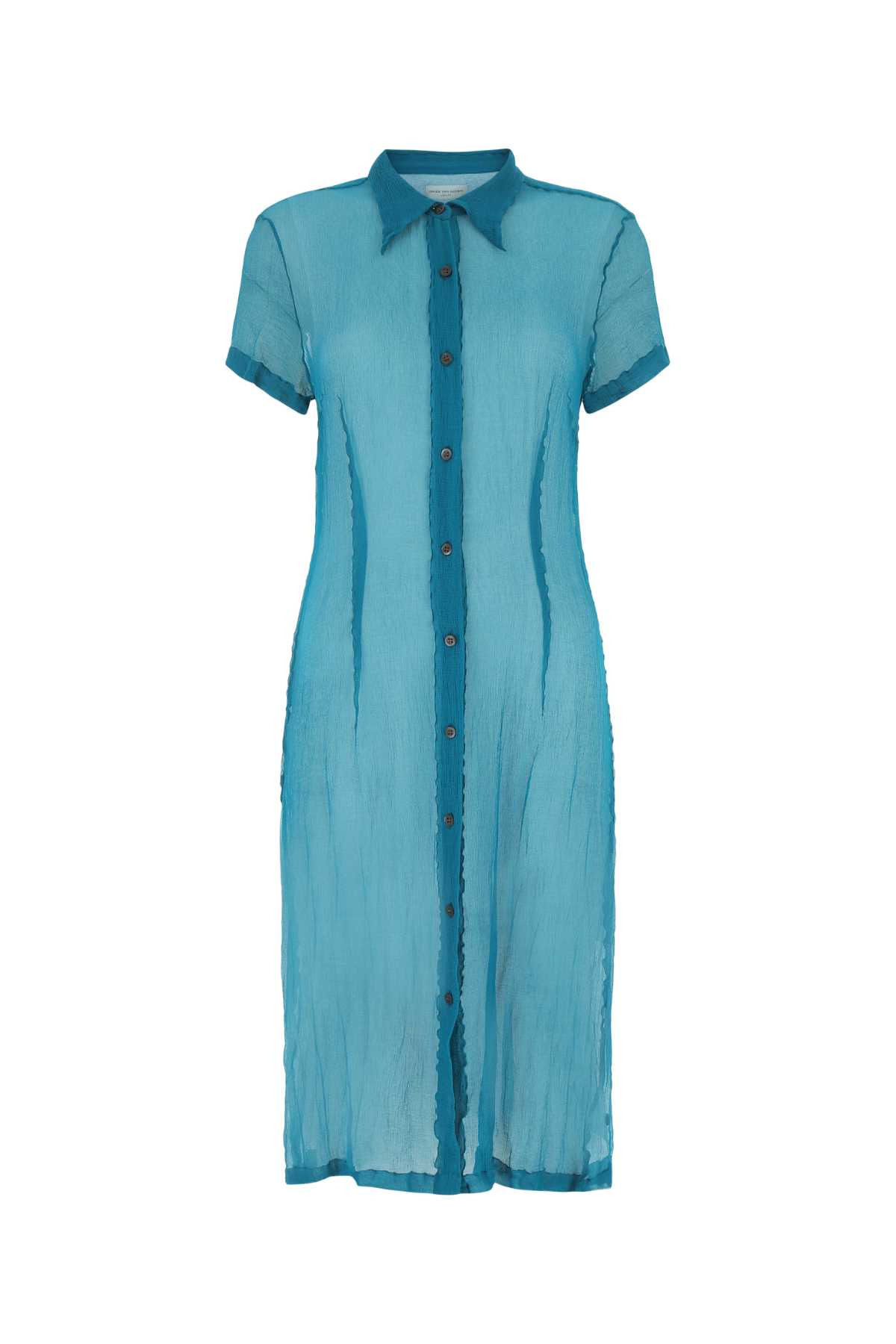 Dries Van Noten 孔雀蓝绿绉纱衬衫裙