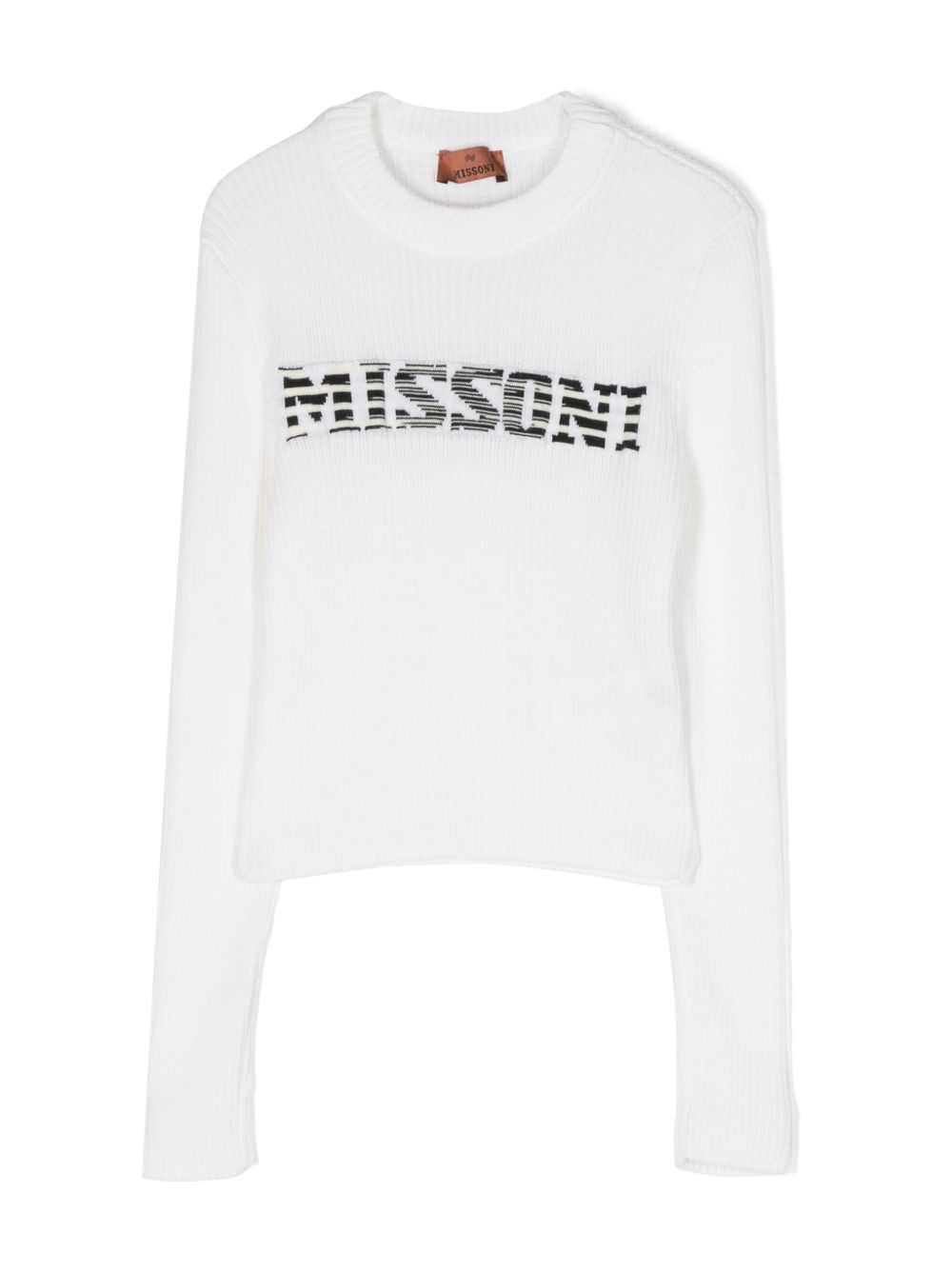Missoni Kids logo刺绣羊毛毛衣 - 白色