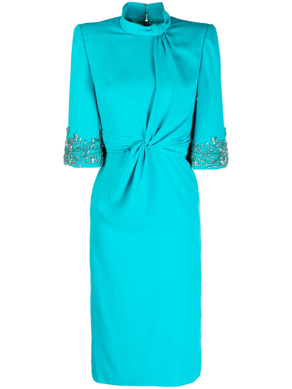 Jenny Packham Lily 旋褶细节中长连衣裙 - 蓝色