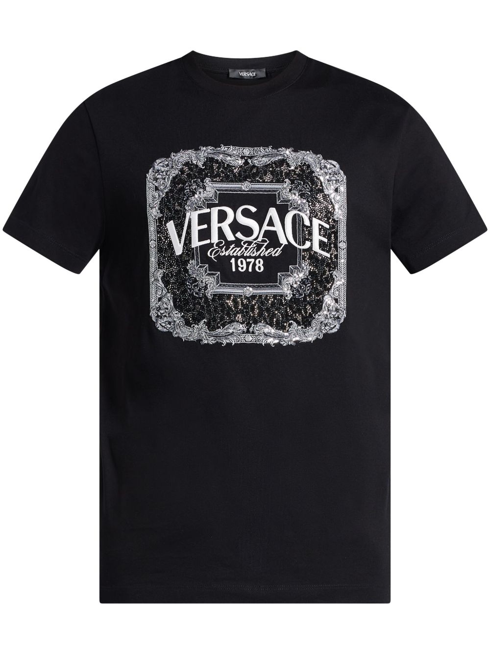 Versace logo刺绣T恤 - 黑色