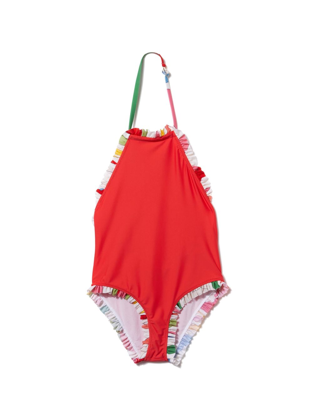 PUCCI Junior 荷叶边饰连体泳衣 - 红色