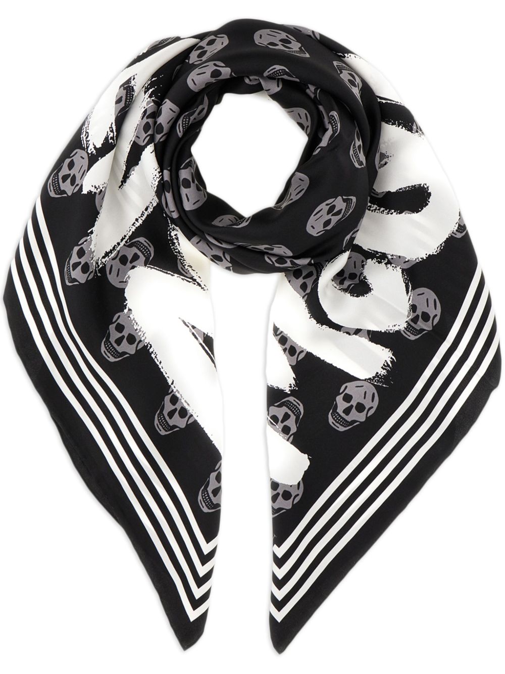 Alexander McQueen 亚历山大·麦昆 logo印花骷髅头图案围巾 - 黑色