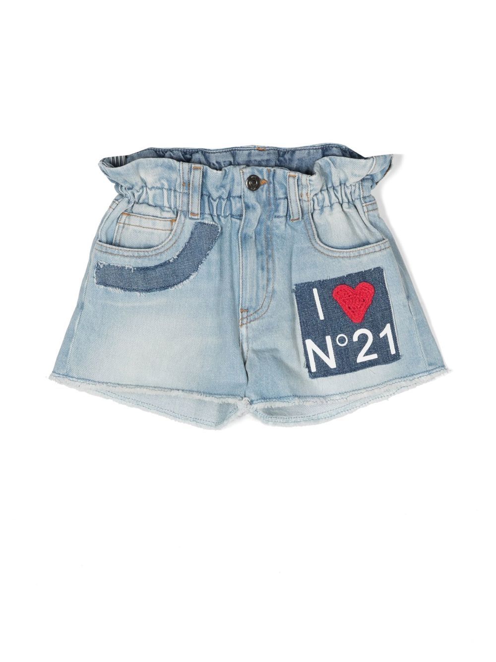 Nº21 Kids 标贴牛仔短裤 - 蓝色