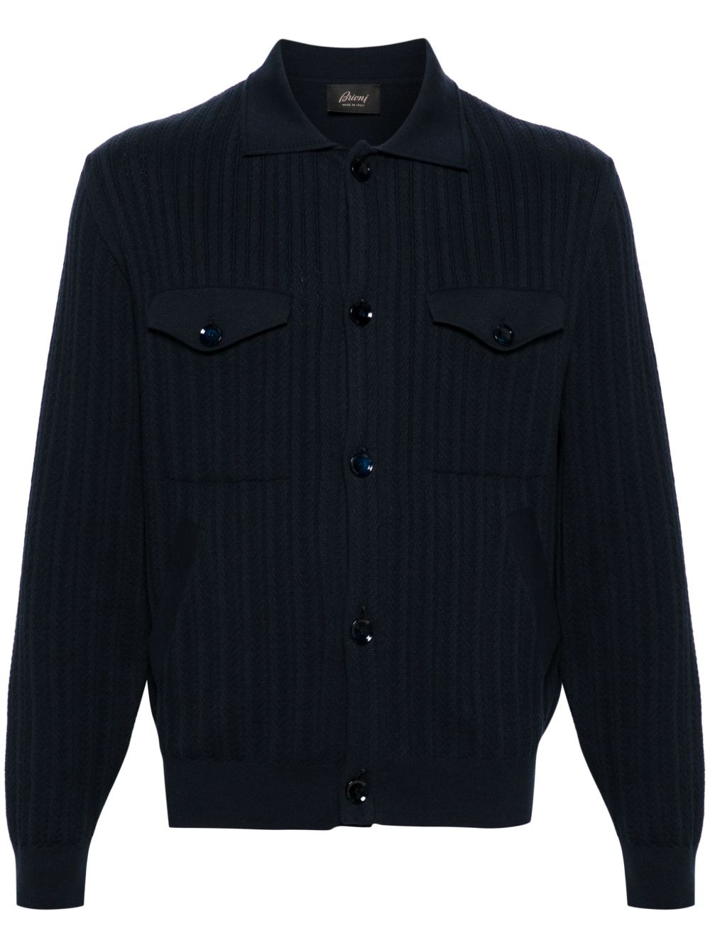 Brioni 宽领排扣开衫 - 蓝色