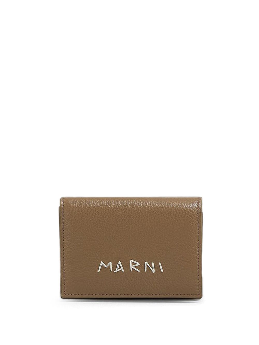 Marni logo刺绣皮质钱包 - 褐色