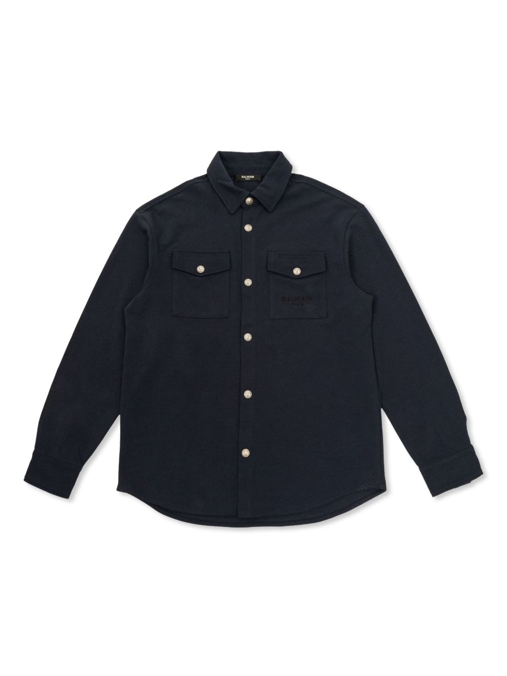 Balmain Kids 长袖棉衬衫 - 蓝色
