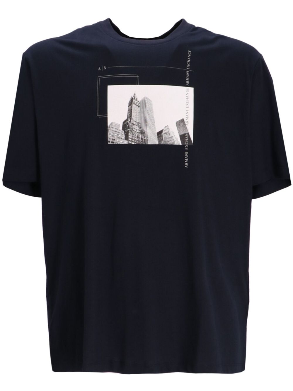 Armani Exchange 图案印花棉T恤 - 蓝色