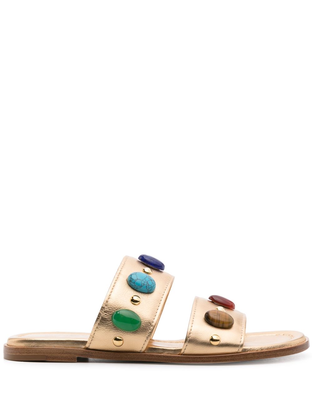 Gianvito Rossi 珠饰平底皮质拖鞋 - 金色